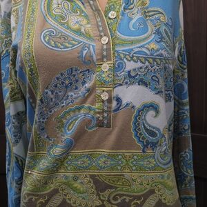 Bogner Blue and Green Paisley Blouse
